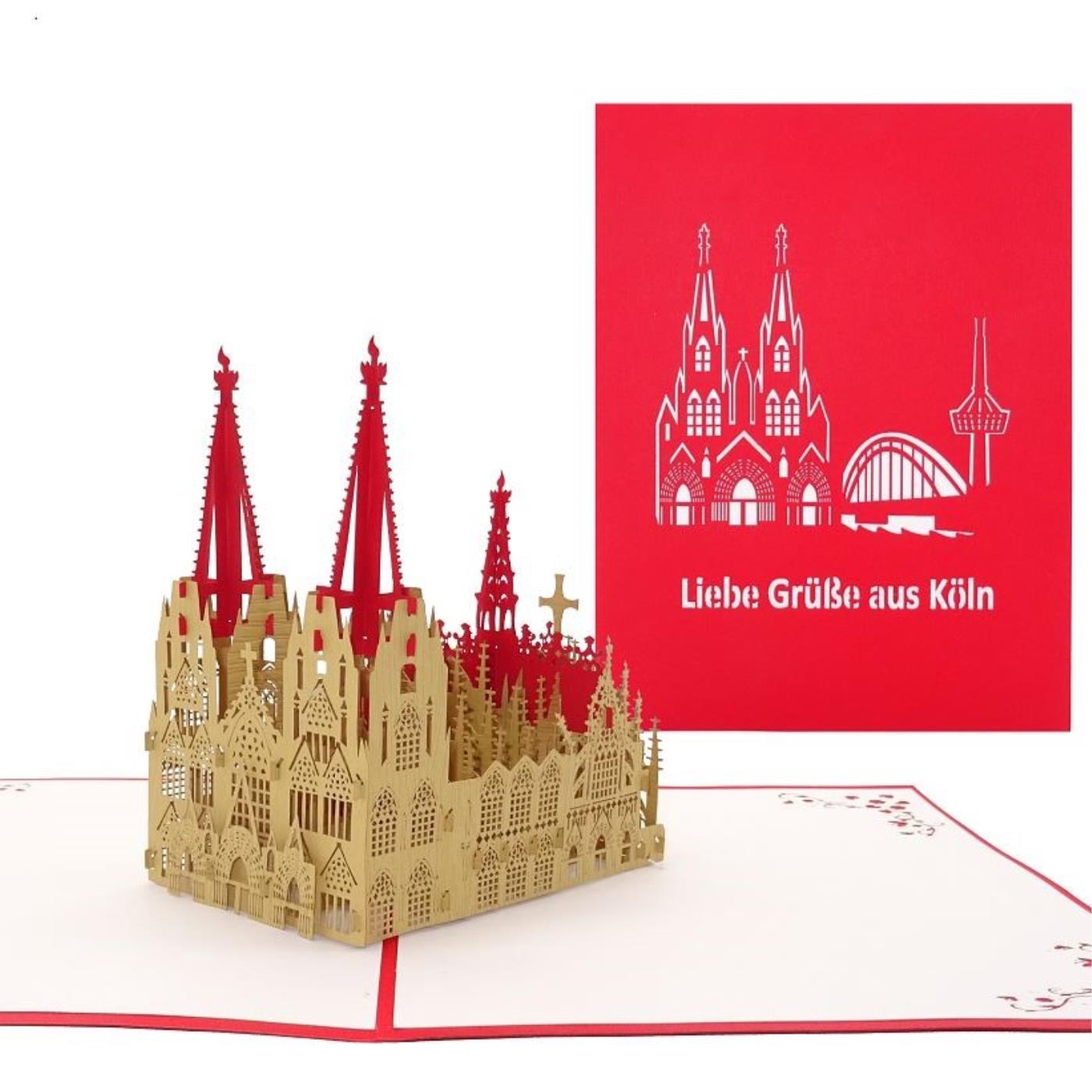 Pop-Up Karte Kölner Dom - rot, Liebe Grüße aus Köln