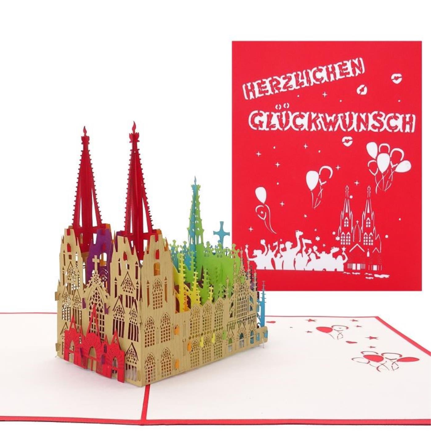 Pop-Up Karte Kölner Dom - bunt, Herzlichen Glückwunsch