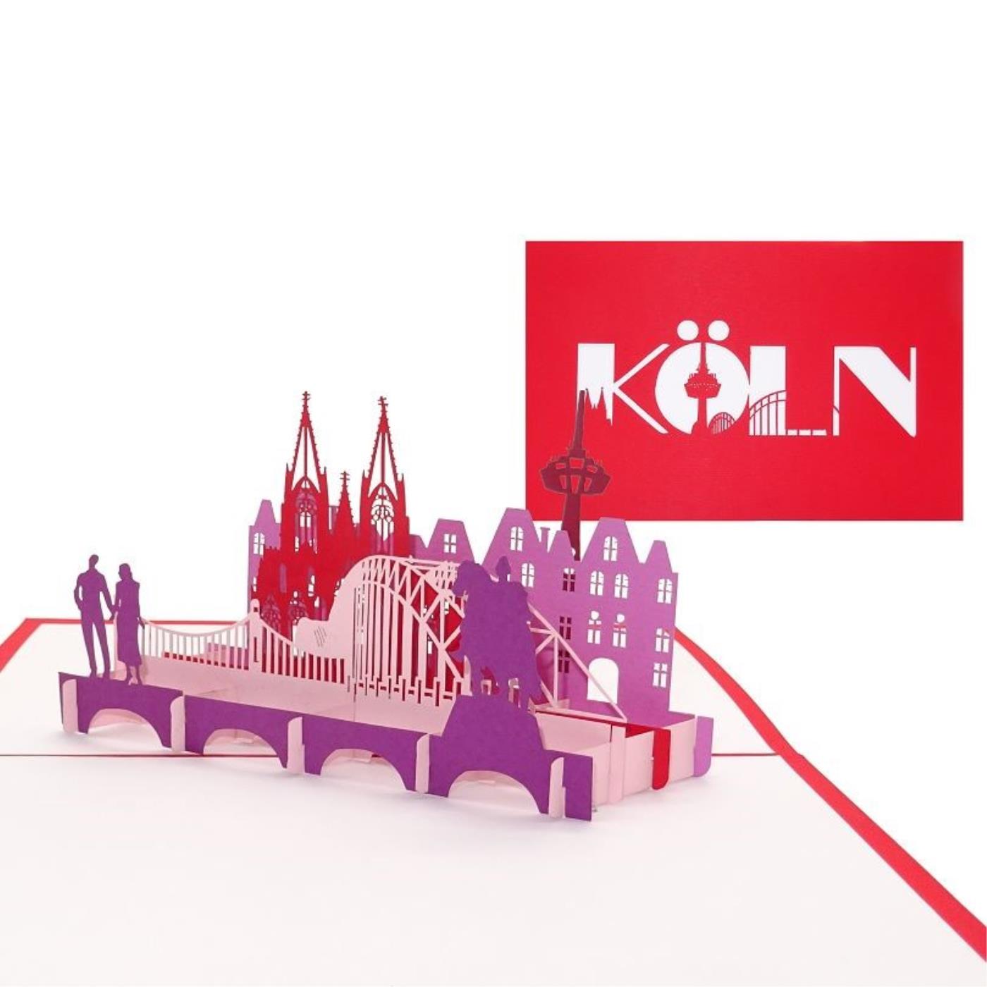 Pop-Up Karte rot, Köln Panorama
