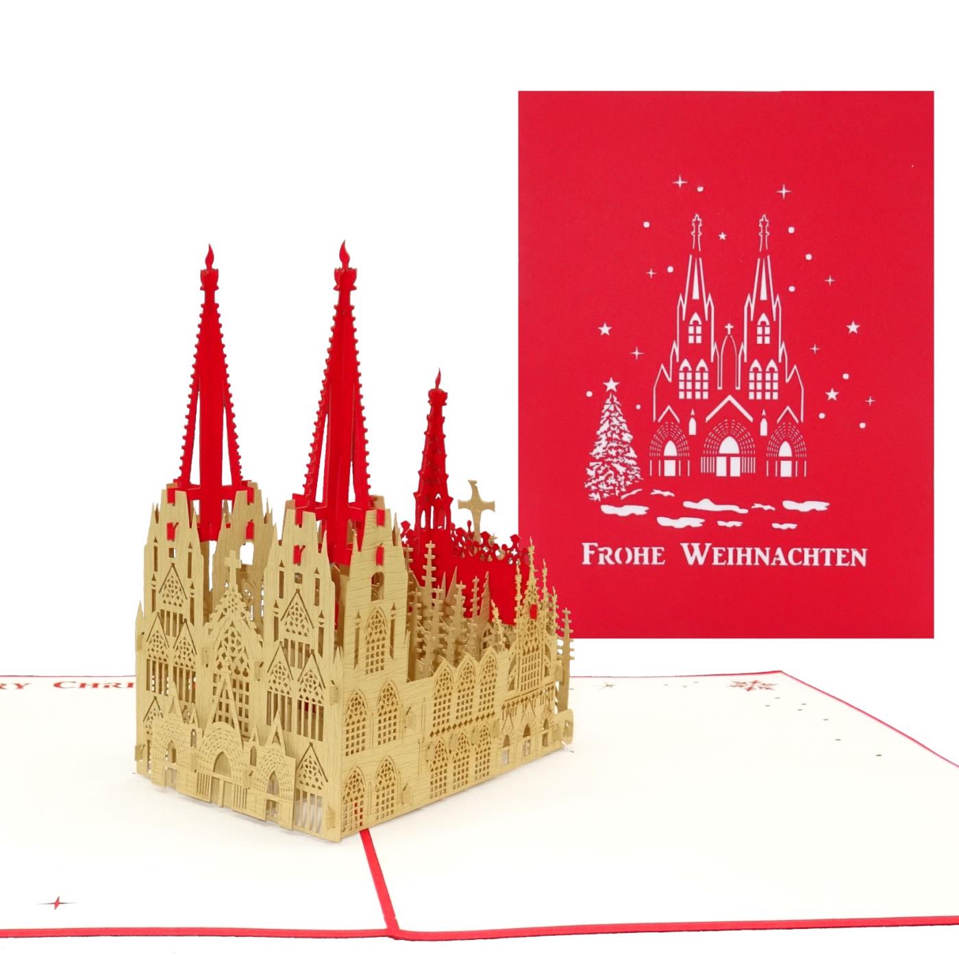 Pop-Up Karte Kölner Dom - rot, Frohe Weihnachten