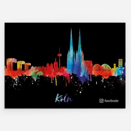 Aufkleber schwarz Skyline neon