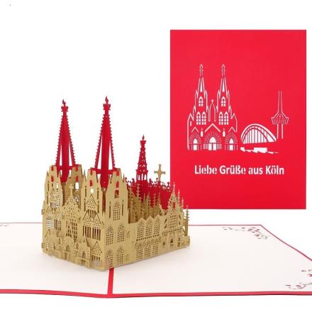 Pop-Up Karte Kölner Dom - rot, Liebe Grüße aus Köln
