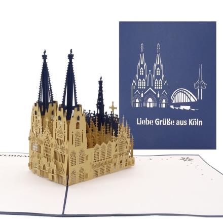 Pop-Up Karte Kölner Dom - blau, Liebe Grüße aus Köln