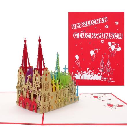 Pop-Up Karte Kölner Dom - bunt, Herzlichen Glückwunsch