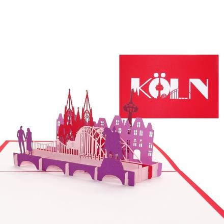 Pop-Up Karte rot, Köln Panorama