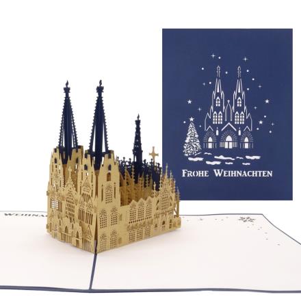 Pop-Up Karte Kölner Dom - blau, Frohe Weihnachten