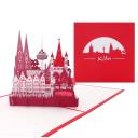 Pop-Up Karte rot,  Köln-Panorama mit Kölner Dom 1