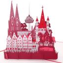 Pop-Up Karte rot,  Köln-Panorama mit Kölner Dom 3